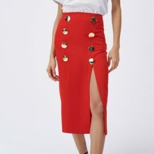 Red Button Detail Front Slit Zara Skirt - New